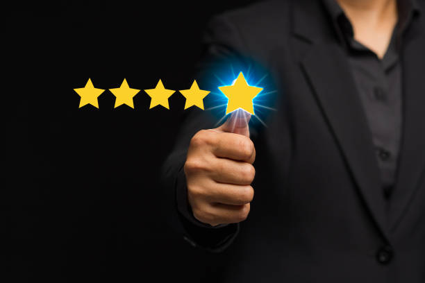 istock Businessman hand with thumb up for best excellent services satisfaction client giving a five-star rating 1731546720
