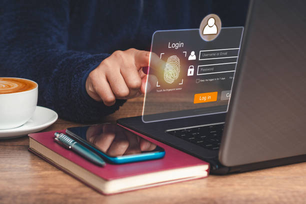 istock Access the system with a fingerprint on the virtual screen 1731550622