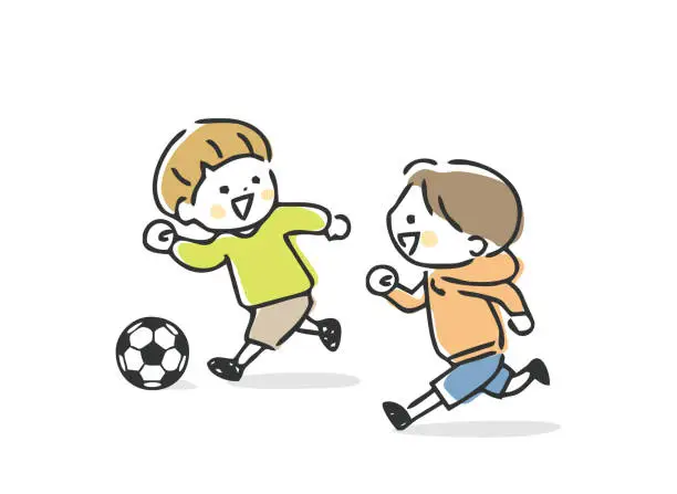 Vector illustration of A child plays with a soccer ball.