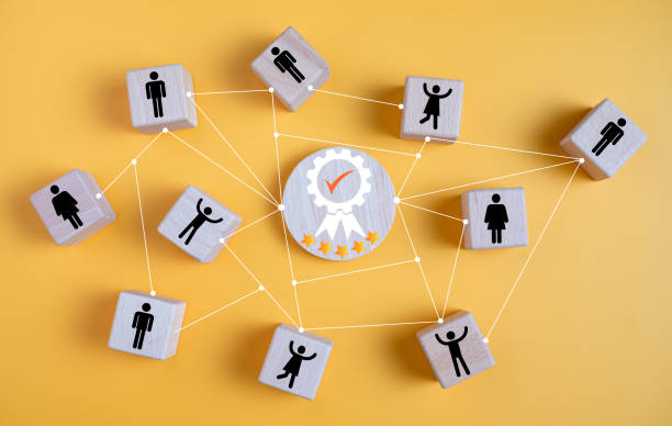istock Customer Satisfaction Survey concept, service experience rating online application, Customer evaluation product service quality, Satisfaction feedback review. Wood block on yellow background. 1731564726