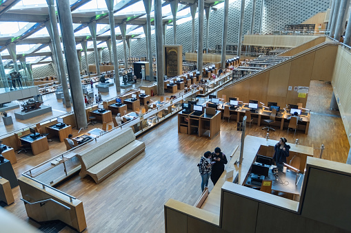 Main reading hall in the Museum of Alexandria Library Egypt