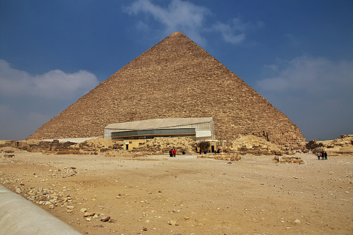 The famous Pyramid of Khafre against the blue sky in Egypt