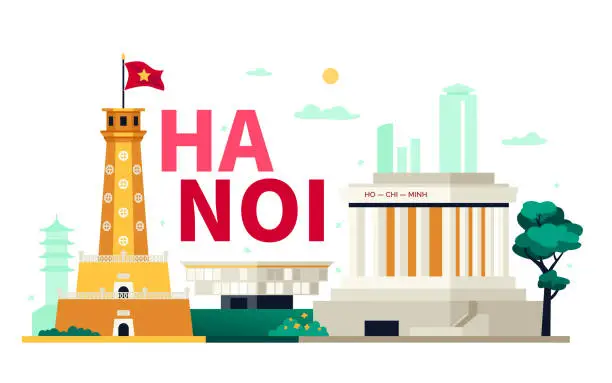 Vector illustration of Welcome to Hanoi - modern colored vector illustration