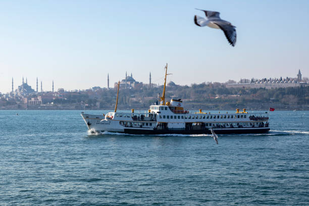 ferry de pasajeros en el bósforo - palacio de topkapi fotografías e imágenes de stock