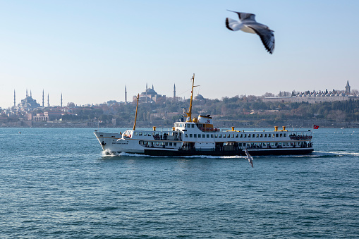 İstanbul, Turkey - Nov 24, 2017: Passenger Ferry in the Bosphorus, istanbul, TURKEY