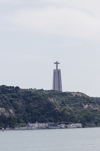 Landscape view on the The Sanctuary of Christ the King, Santuario de Cristo Rei from the water.