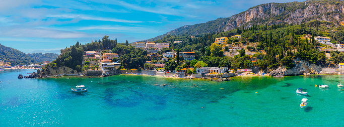 Aerial view of Paleokastritsa landscape and Beach in Corfu Greece