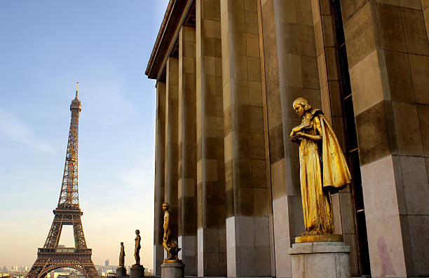 Gilded statue of a woman on the Palais de Chaillot, Place du Trocadero in Paris, France