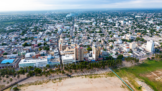 Drone shot aerial view of Riohacha in colombia