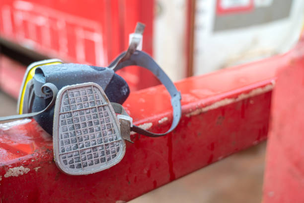 A personal protection gas mask, the safety PPE for worker who working in high risk of toxic gas operation. Industrial PPE object, selective focus.