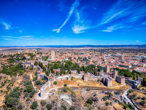 Aerial view of the city of Trujillo in Caceres. Extremadura, Spain.