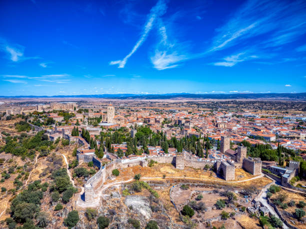 Aerial view of the city of Trujillo in Caceres. Spain. Aerial view of the city of Trujillo in Caceres. Extremadura, Spain. francisco pizarro stock pictures, royalty-free photos & images