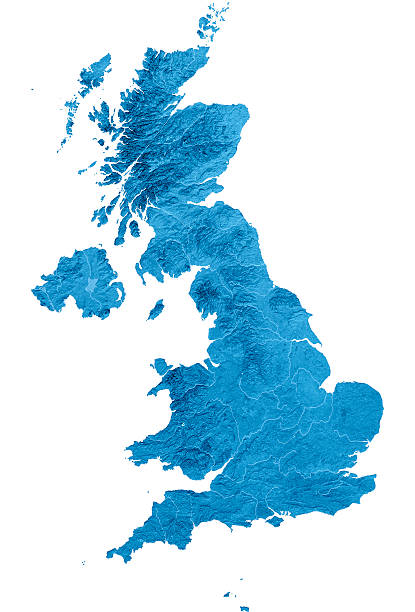 regno unito mappa topografica isolato - regno unito foto e immagini stock