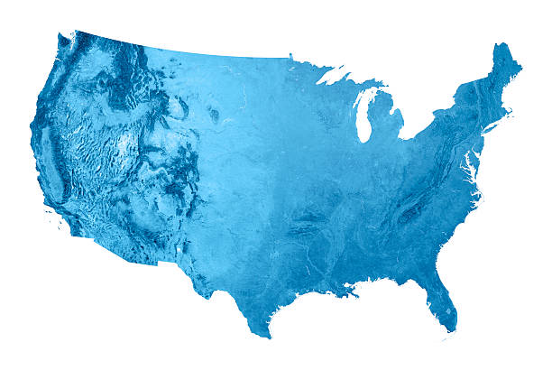 états-unis carte topographique isolé - géographie physique photos et images de collection