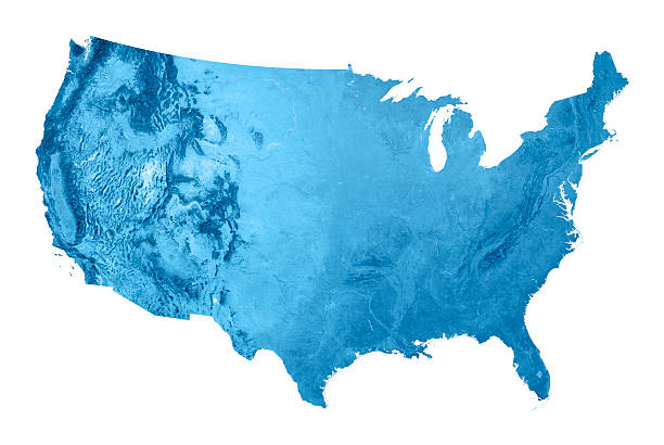 USA Topographic Map Isolated 3D render and image composing: Topographic Map of the United States of America. Isolated on White. High quality relief structure! american stock pictures, royalty-free photos & images