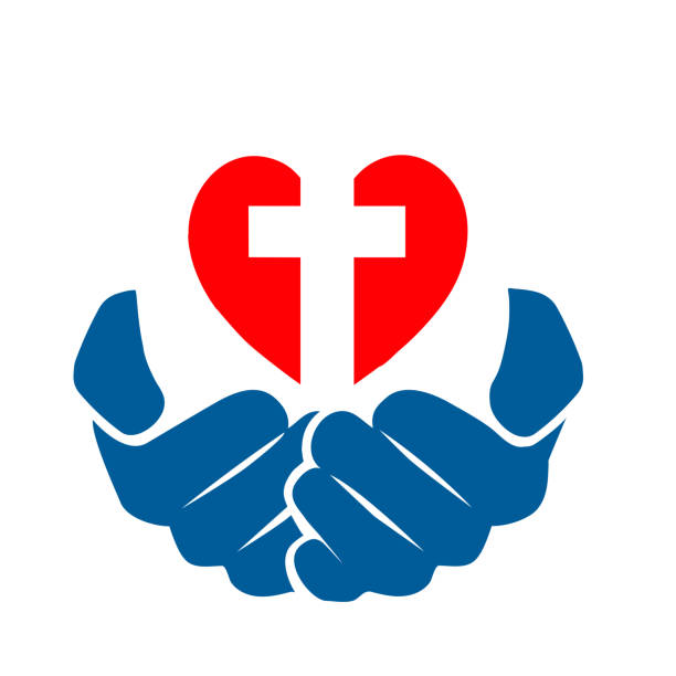 ilustrações de stock, clip art, desenhos animados e ícones de heart hand cross. faith - god crucifix cross human hand