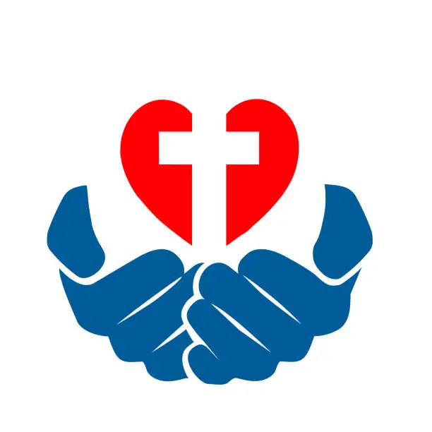 Vector illustration of Heart hand cross. Faith