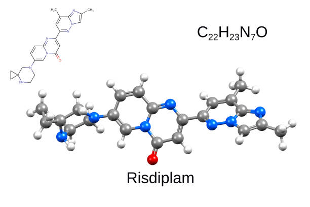 istock Chemical formula, structural formula and 3D ball-and-stick model of risdiplam 1731700932