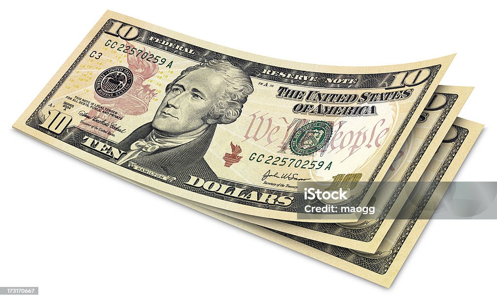 Dez notas de dólar - Foto de stock de Nota de Dez Dólares Americanos royalty-free