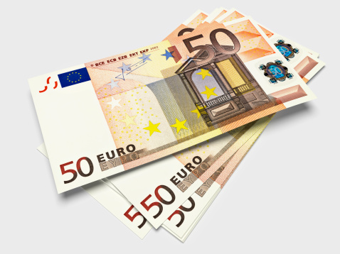 European flag with banknotes on a side.