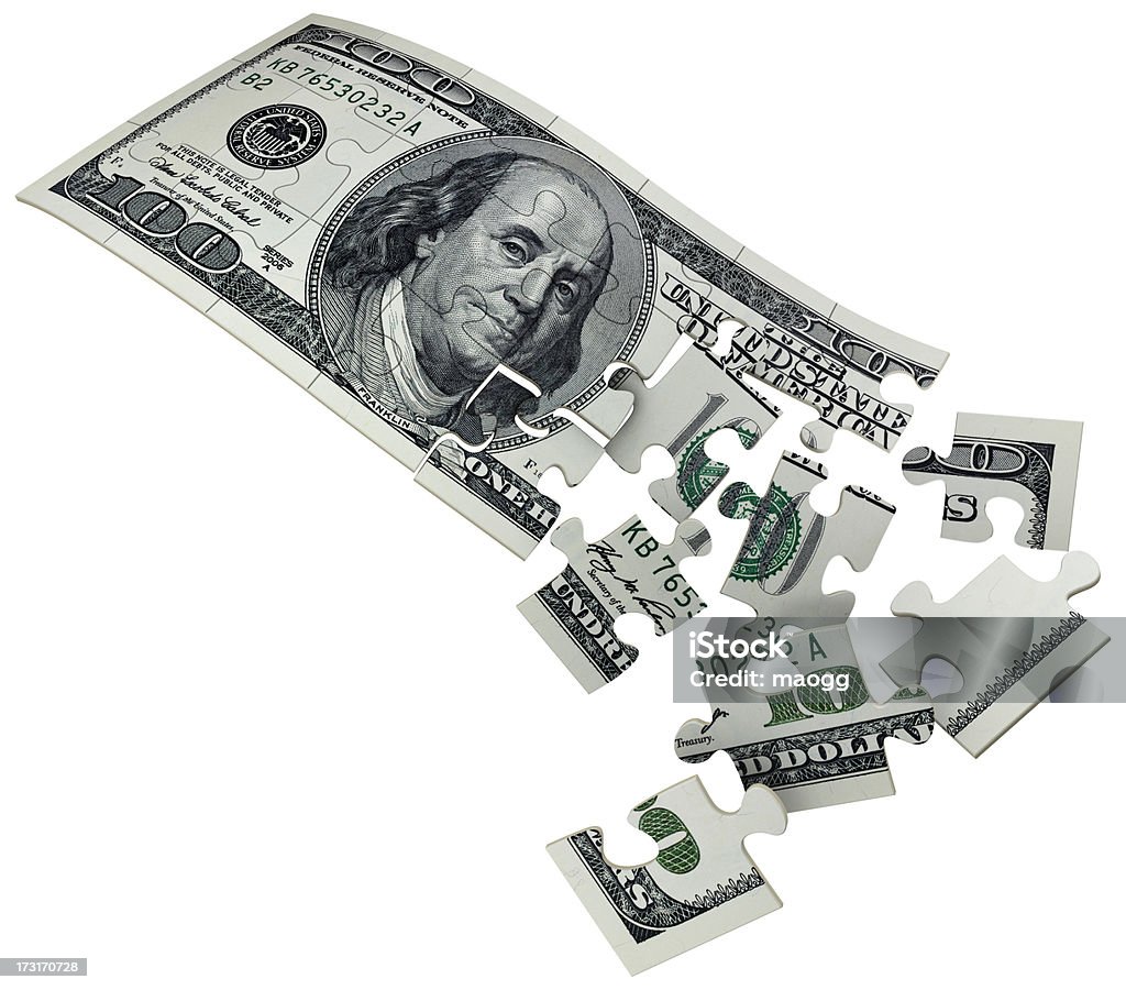 Un puzzle di 100 dollar bill cubi di distanza - Foto stock royalty-free di Banconota