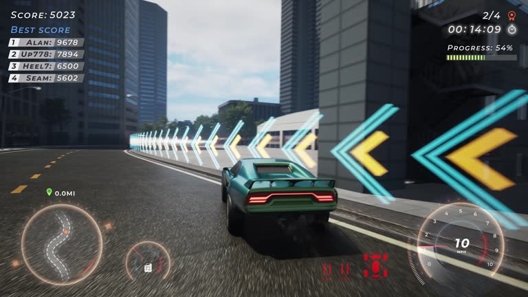 Racing the fast cars on the street road track in the internet computer game