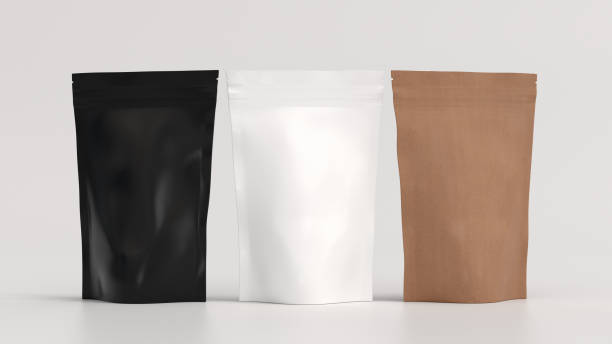 istock Black, craft and white packaging pouches mockup for tea, coffee, snack on white background 1731739770