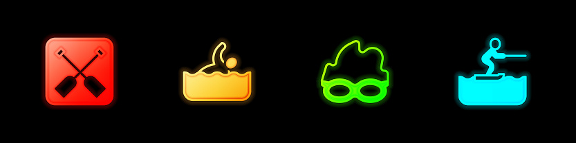 Set Paddle Swimmer Glasses for swimming and Water skiing man icon. Vector.