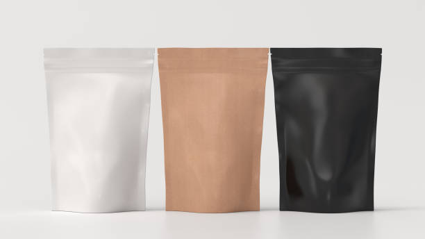 istock Black, craft and white packaging pouches mockup for tea, coffee, snack on white background 1731742848