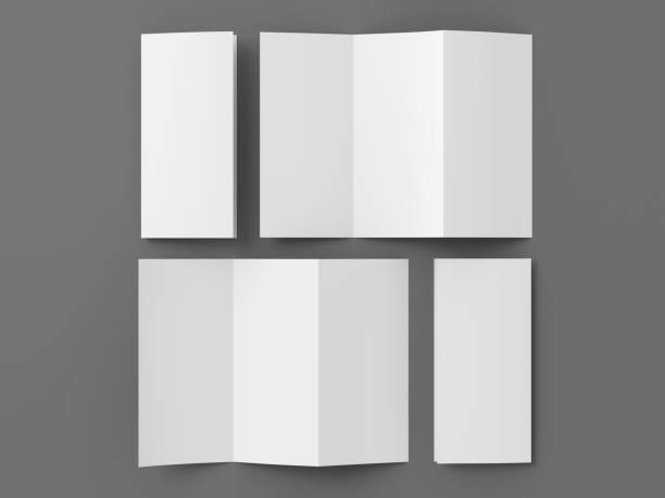 istock Vertical pages accordion or zigzag trifold brochure mockup on gray background. Three panels, six pages leaflet 1731751933