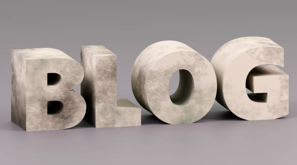 istock Luxury concrete inscription blog on grey podium, soft light, smooth background, 3d rendering 1731754182