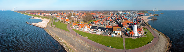 Aerial panorama from the traditional city Urk at the IJsselmeer in the Netherlands