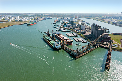 Aerial from industry in the Rotterdam harbor in the Netherlands