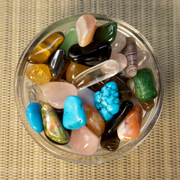 istock Collection Of Semi-Precious Gemstones on white textured background 1731756341