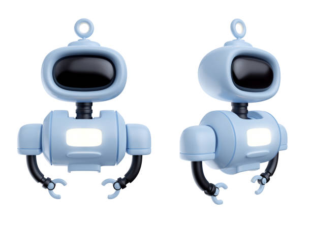 3d cartoon white robot in realistic style. Funny technology character design. Concept art online assistant, bot or funny helper. Render illustration. Cute color modern creature.