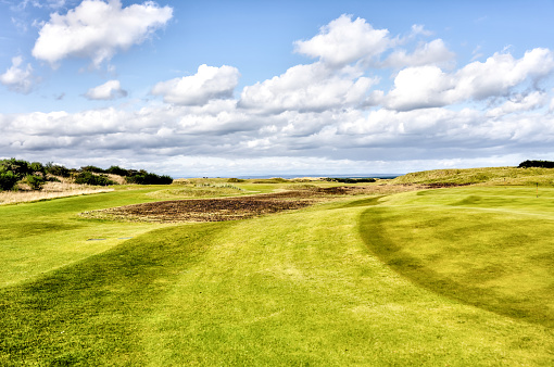 St Andrews, Scotland - September 21, 2023: Landscape views of the Kingsbarns Golf Course on the outskirts of St Andrews Scotland