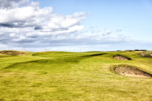 St Andrews, Scotland - September 21, 2023: Landscape views of the Kingsbarns Golf Course on the outskirts of St Andrews Scotland