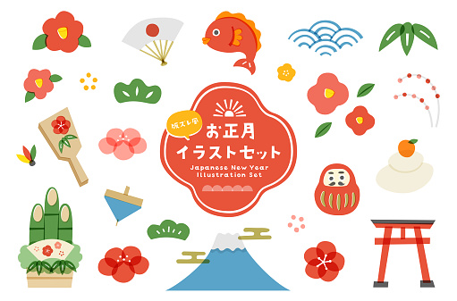 Japanese New Year illustration set.
Simple and cute flat design illustration.
These illustrations are related to New Year's cards, Fuji, and decorations.