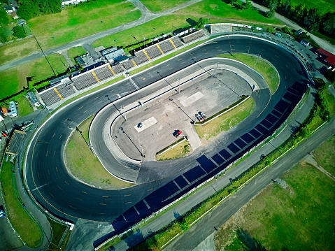 Image is intended for editorial use - Aerial View Oval Race Car Track