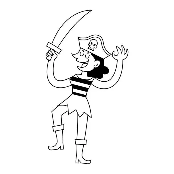 Vector illustration of vector pirate girl cartoon illustration isolated