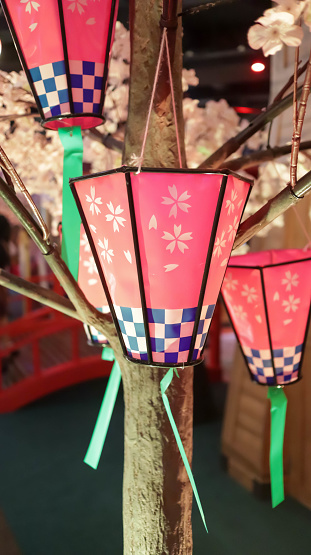 Hanging Japanese paper lantern as a decoration.