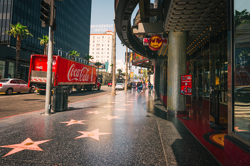 Los Angeles, California - January 3, 2023: The process of placing a star on the Hollywood Walk of Fame