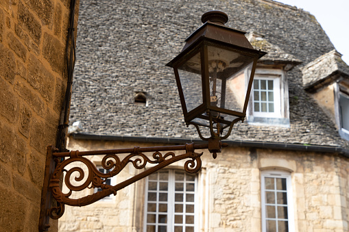 black lamp old lantern street on the wall building europe classic