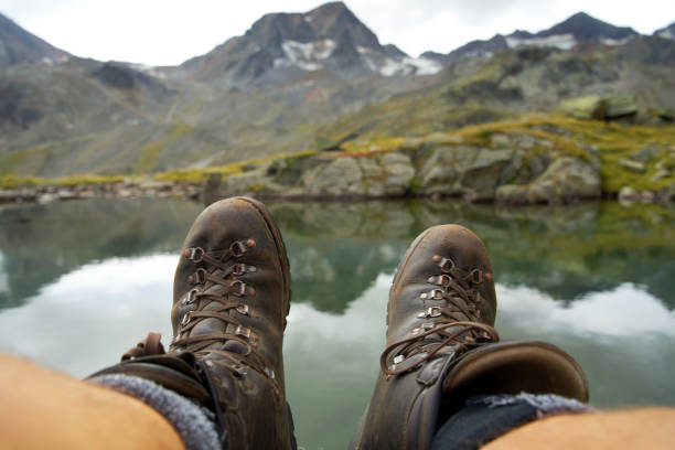 istock Old-fashioned mountain hiking boots for mountain hiking 1731889908