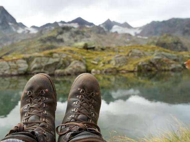 istock Old-fashioned mountain hiking boots for mountain hiking 1731890078
