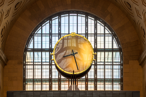 Toronto, Ontario, Canada - October 3, 2023: Clock in Union Station at 55 Front Street W