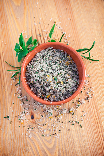 Herb, Lemon and Sea Salt mixed together to make a delicous seasoning.  Shallow dof with extremely sharp focus.