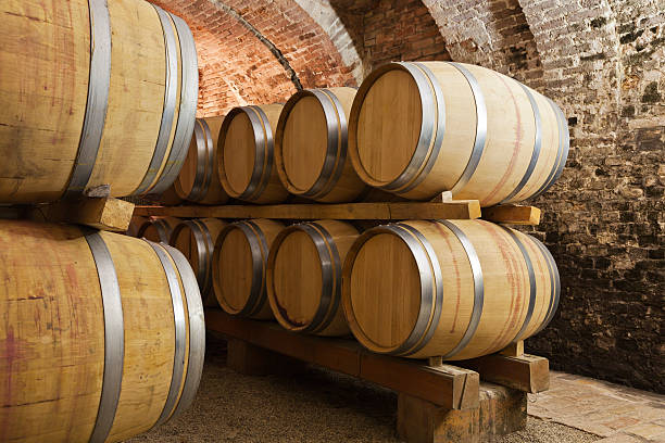 barils pour cave à vin - winery wine cellar barrel photos et images de collection