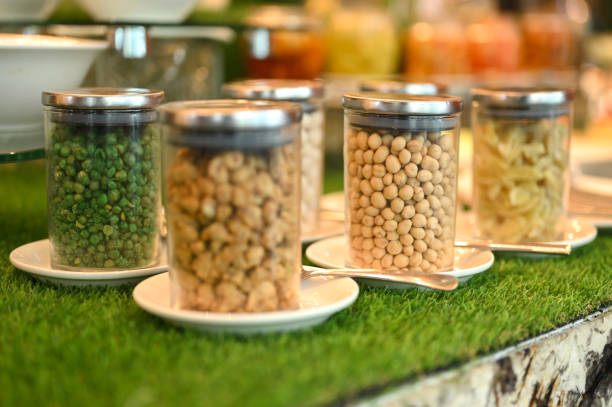 Flour nuts in glass jar