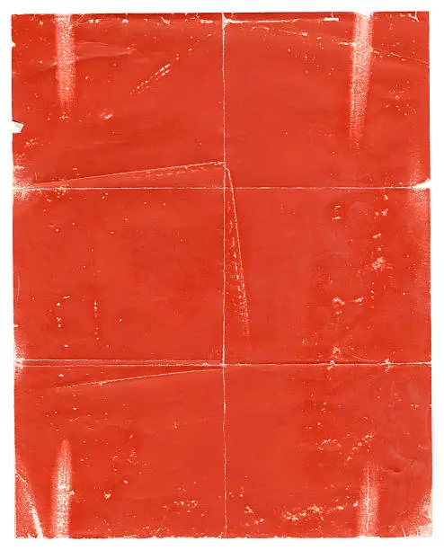 Red poster paper background, shows plenty of wear and tear.